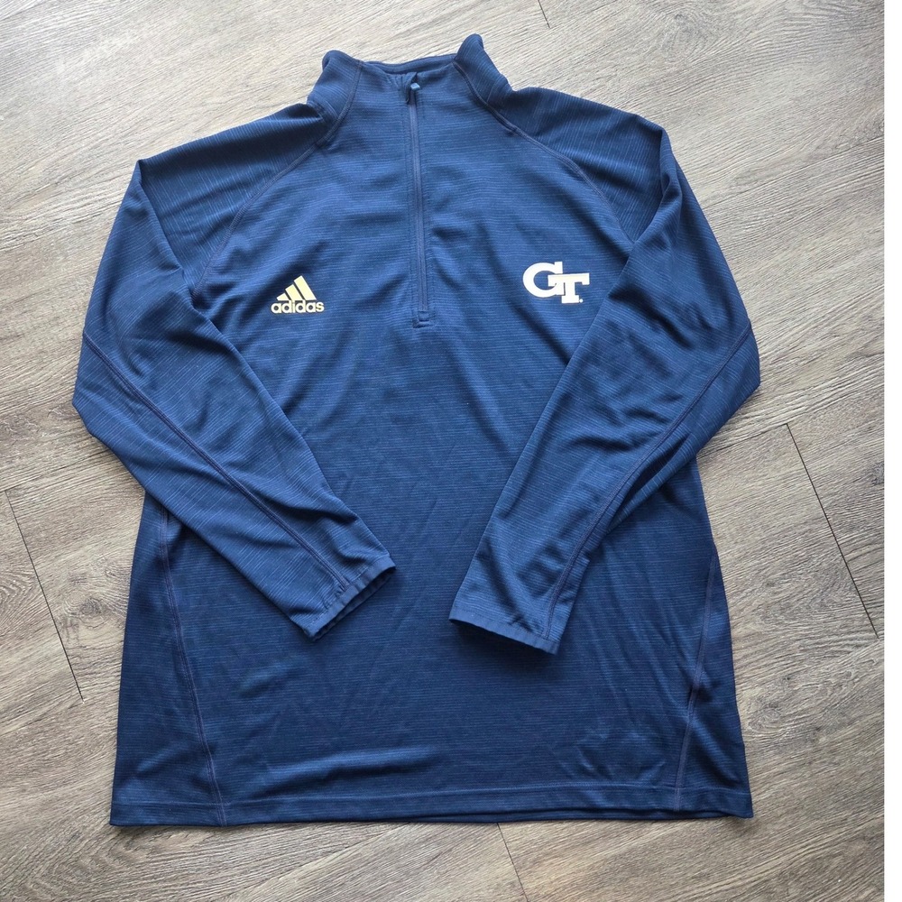 Adidas Georgia Tech Pullover Mens 2XL Navy Blue Yellow Jackets 1/4 Zip